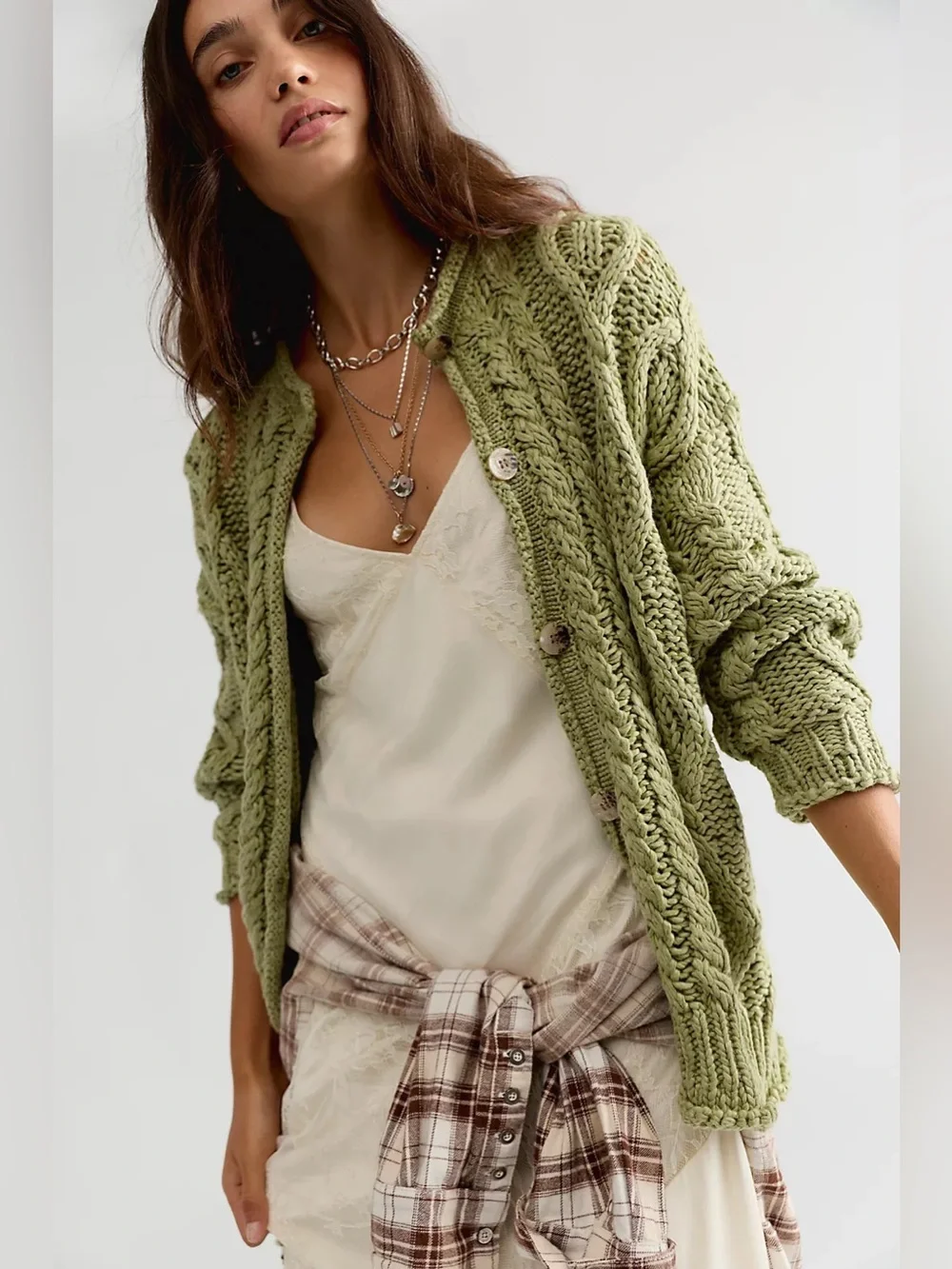 Free People Opal Knit Cardi XS Color: Iguana NWT